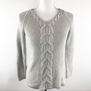 Talbots Petite Tan Cable Knit Braid Sweater Small